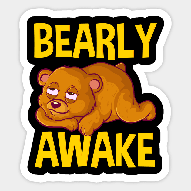 Bearly Awake Half Asleep Baby Bear Cub Pun Sticker by theperfectpresents